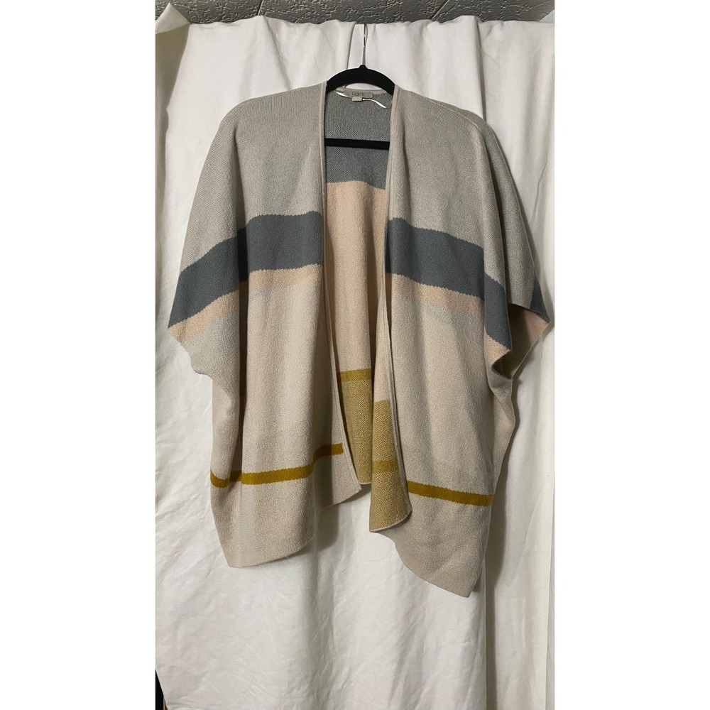 Loft Poncho Sweater Womens XS/S Open Front Color Block Striped Knit Wrap Grey
